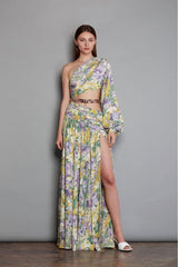 Gertrude Printed Cut-out Asymmetry Maxi Dress