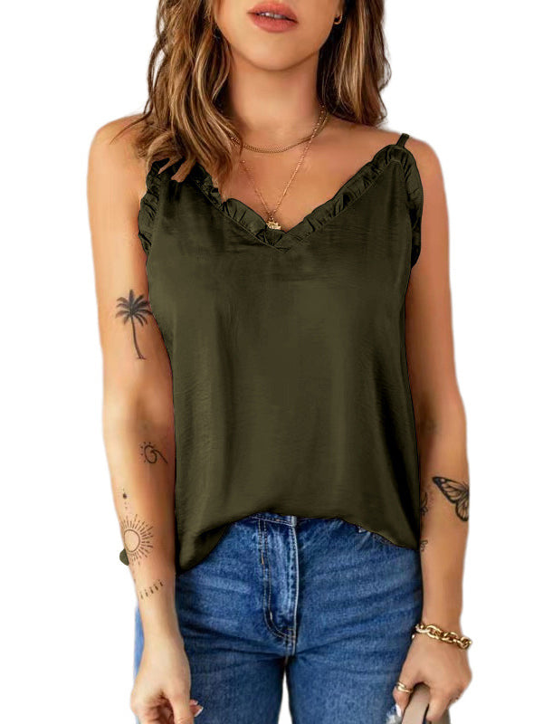 Casual Solid Color Falbala Camisole Vest Top