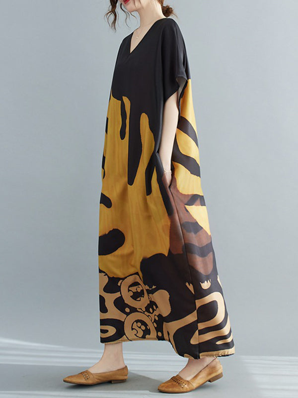 Vintage Loose Leaf Printed Midi Dress