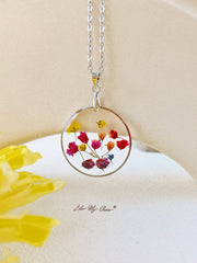 Rainbow Botanical Garden Dried Flowers Pendant Necklace