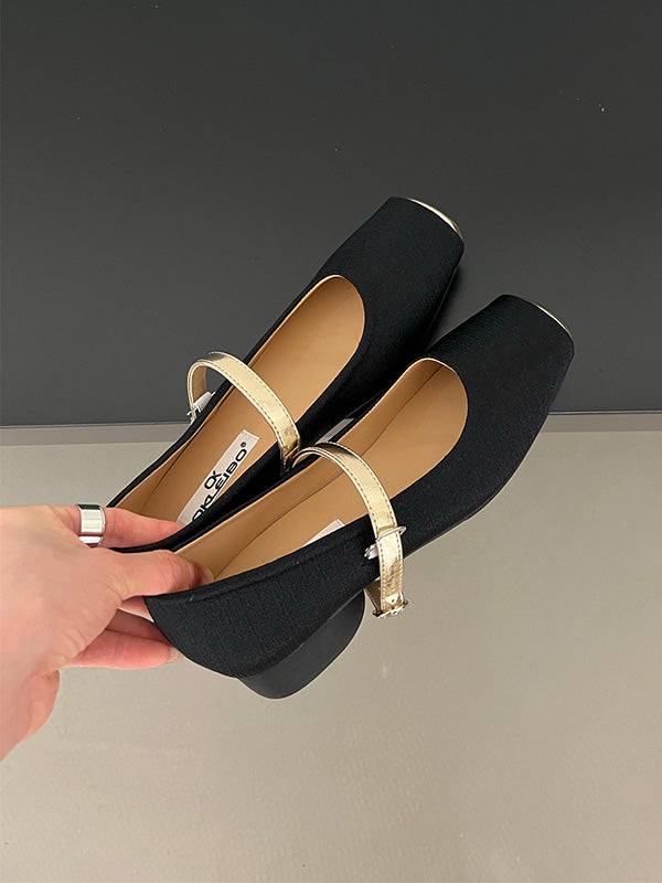 Contrast Color Round Cut Shallow Cut Split-Joint Square-Toe Mary Janes