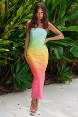 Jean Rainbow Sequins Tube Maxi Dress