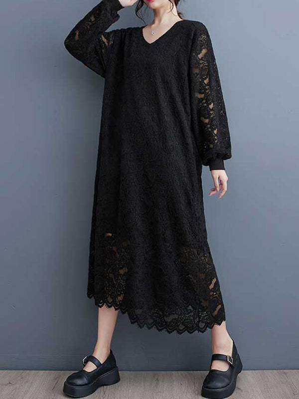 Bishop Sleeve Long Sleeves Jacquard V-Neck Midi Dresses