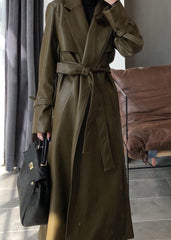 Olive Faux Leather Belted Trench Coat