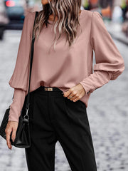 Long Sleeves Loose Buttoned Round-Neck Blouses&Shirts Tops