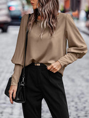 Long Sleeves Loose Buttoned Round-Neck Blouses&Shirts Tops