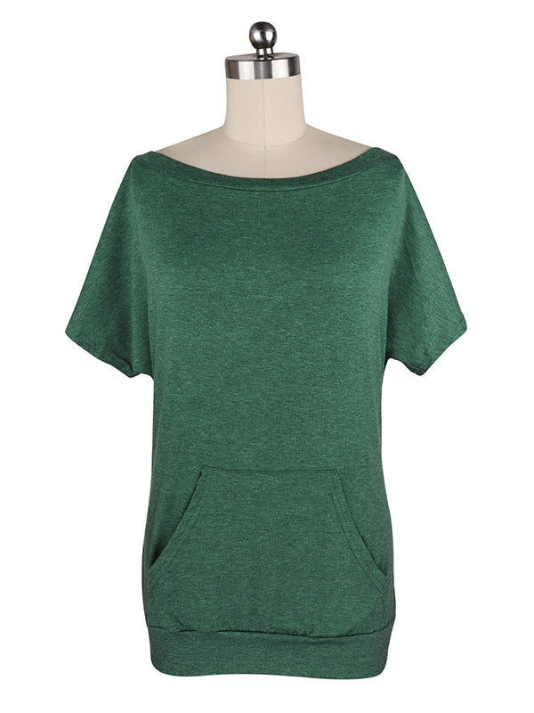 Simple Short Sleeves Loose Solid Color One-Shoulder T-Shirts Tops