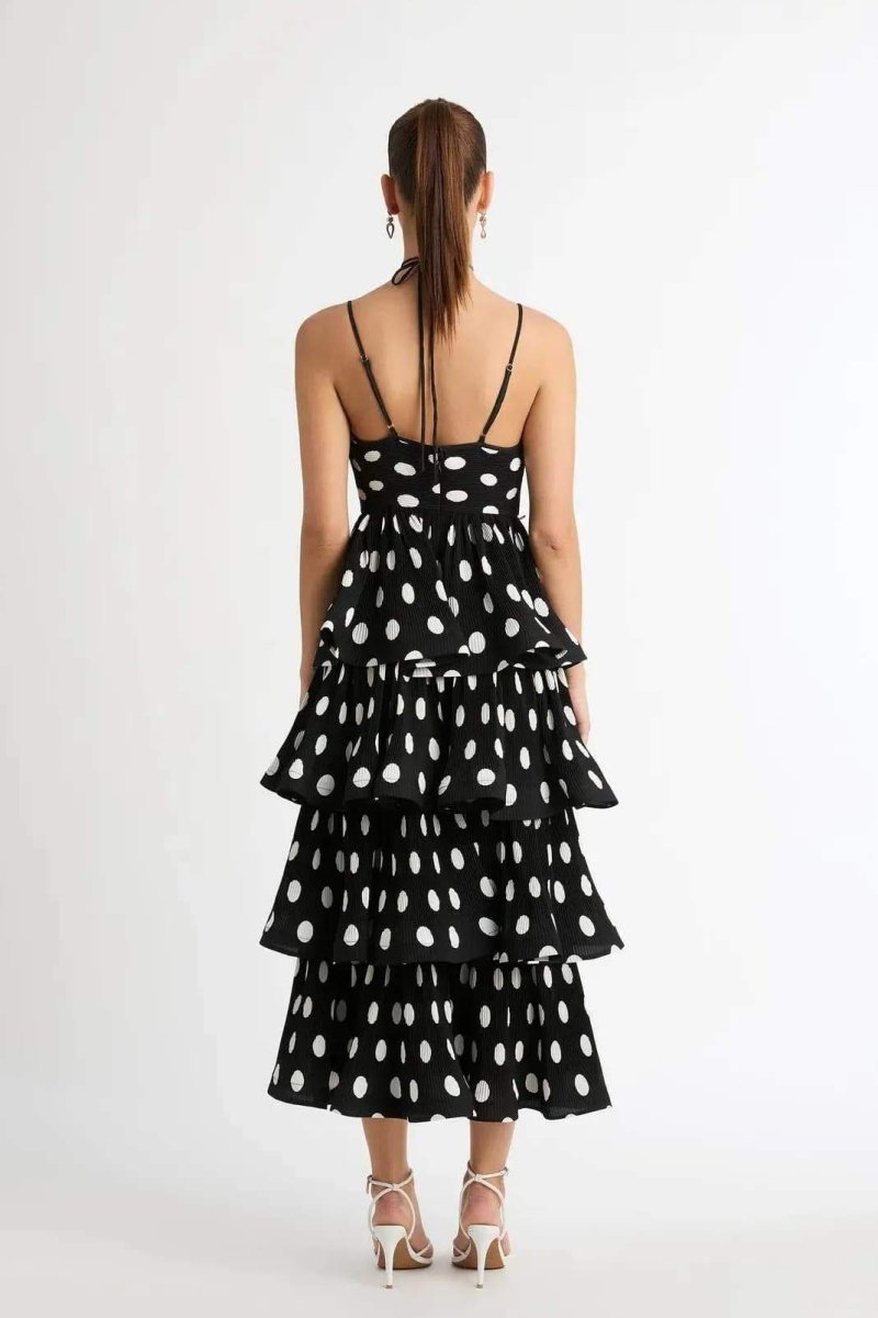 Verna Polka Dot Tiered Midi Dress