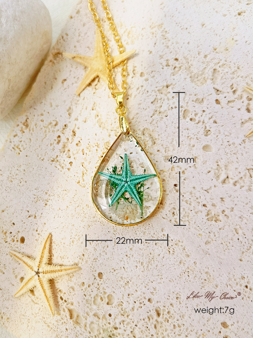 Natural Starfish DIY Resin Epoxy Gold Necklace