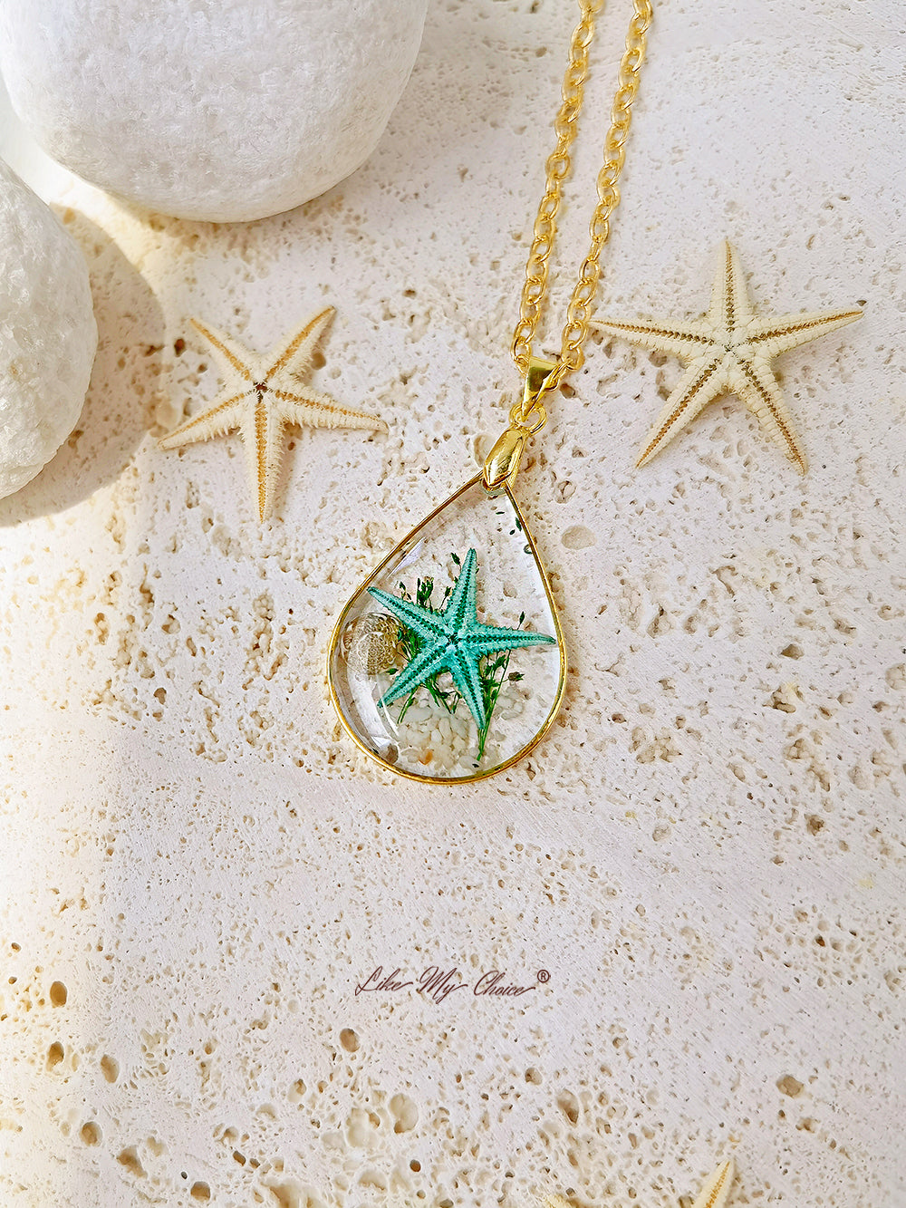 Natural Starfish DIY Resin Epoxy Gold Necklace