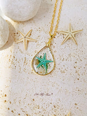 Natural Starfish DIY Resin Epoxy Gold Necklace