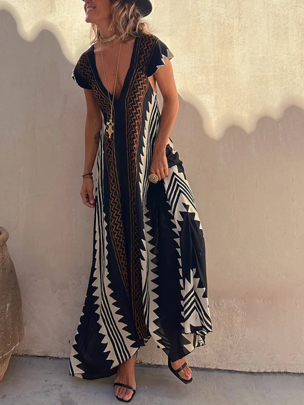 Shannon Bohemian Aztec Print Maxi Dress