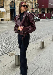 Oversized Lapel Faux Leather Jacket