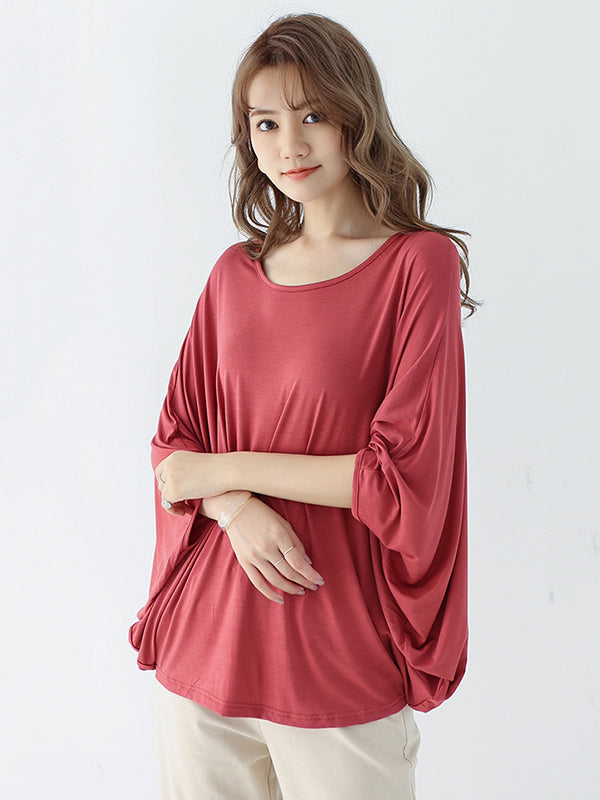 Vintage Loose Round-Neck Batwing Sleeves Shirts