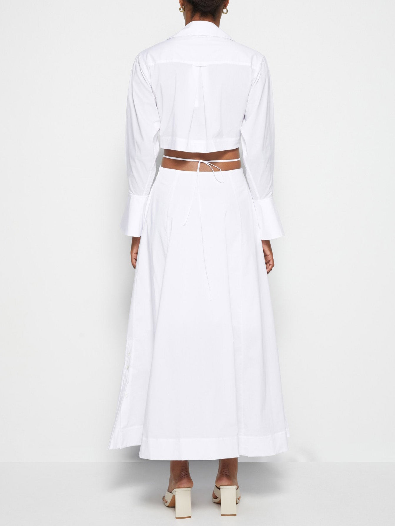 Unique Waist Hollow Gathered Slim Shirt Midi Dress