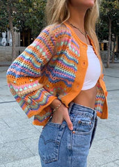 Boho Rainbow Knit Button Cardigan