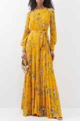 Marilyn Printed Plisse Chiffon Maxi Dress