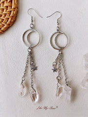 Moon Irregular Crystal Tassel Earrings