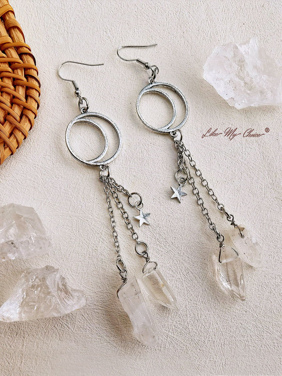 Moon Irregular Crystal Tassel Earrings