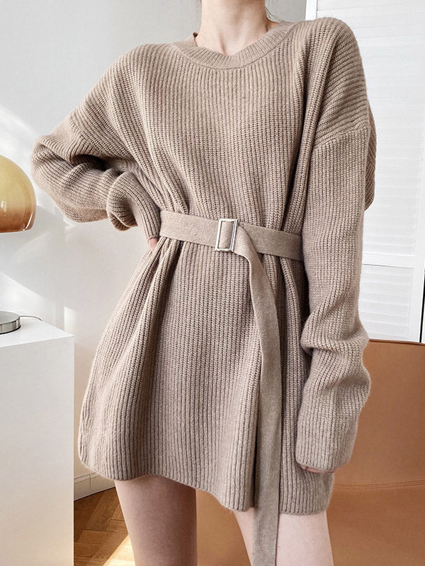 Loose Lace-Up Knitting Dress