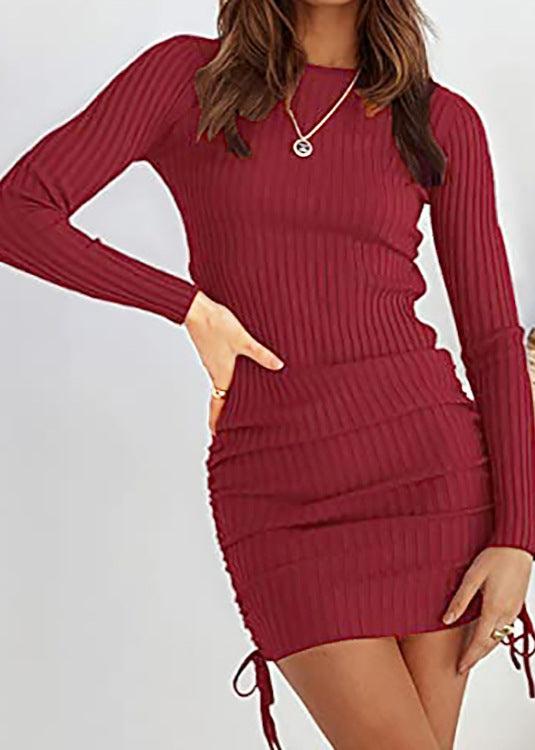 Fall & Winter Knit Dress with Drawstring Detail – Long Sleeve