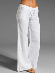 Ladies retro linen trousers casual elastic pants