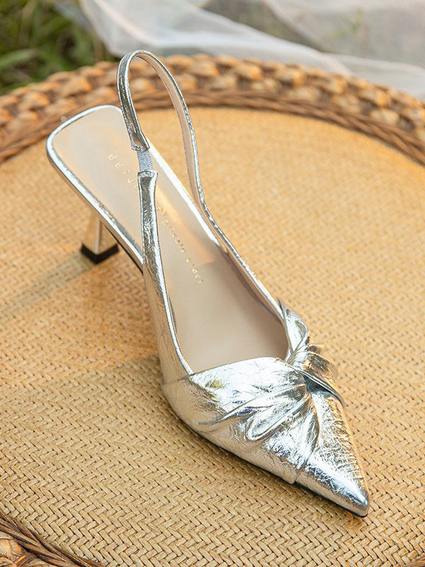 Pleated Pointed-Toe Split-Joint Sandals Sling Shoes