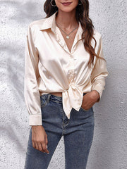 Long Sleeves Loose Solid Color Lapel Blouses