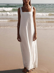 A-Line Loose Striped Square-Neck Maxi Dresses