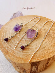 Natural Amethyst Tassels Long Chain Earrings