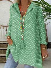 Long Sleeves Loose Buttoned Polka-Dot Lapel Blouses&Shirts Tops