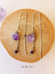 Natural Amethyst Tassels Long Chain Earrings