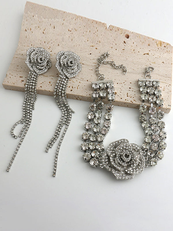 Chains Flower Shape Rhine Stones Necklaces Accessories