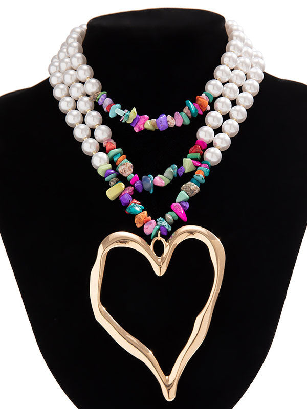 Beaded Contrast Color Heart Shape Dainty Necklace Necklaces Accessories