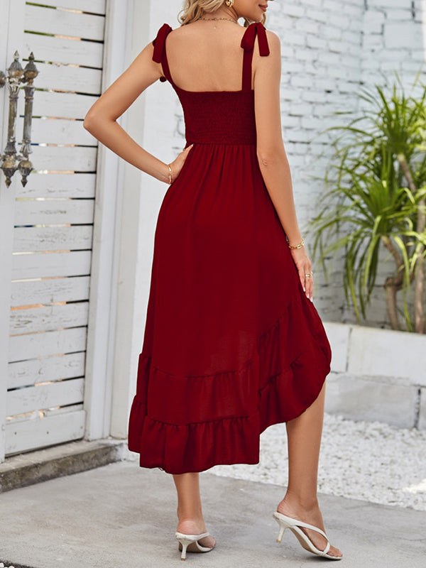 High-Low Loose Solid Color Sleeveless Midi Dresses