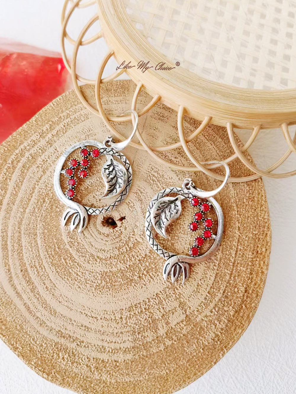 Pomegranate Design Silver Leaf Earrings