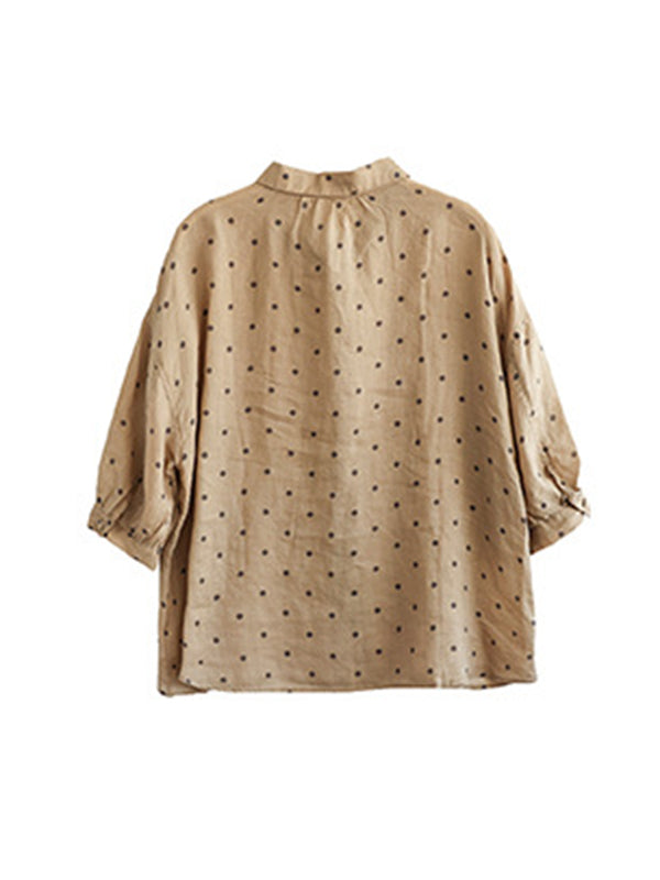 Half Sleeves Loose Polka-Dot Lapel Blouses&Shirts Tops