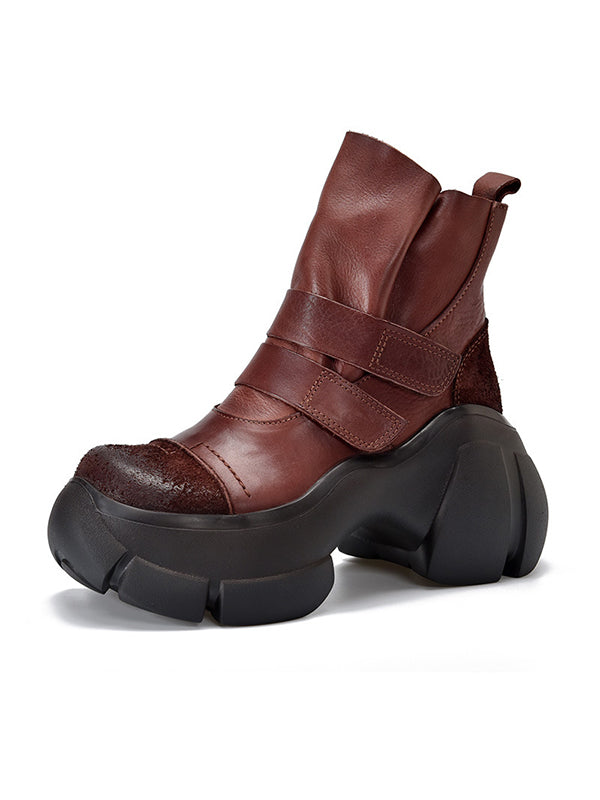 Platform Hook&Loop Round-Toe Boots