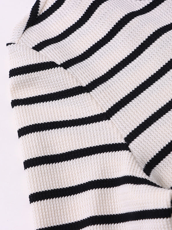 Long Sleeves Skinny Contrast Color Striped Round-Neck T-Shirts Tops