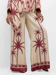 Exquisite Palm Tree Oversized Loose Print Pocket Stretch Wide Leg Pants