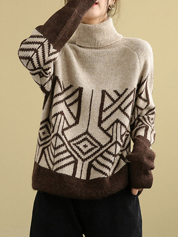 Original Print High-Neck Knitting Sweater