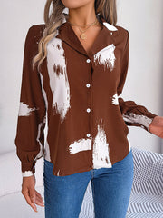 Long Sleeves Loose Buttoned Printed Notched Collar Blouses&Shirts Tops