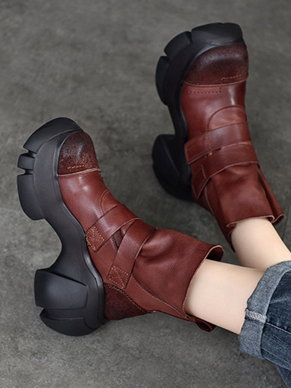 Platform Hook&Loop Round-Toe Boots