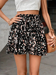 High Waisted Loose Elasticity Pleated Printed Split-Joint Shorts