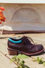 SOFFIA | BROWN STAR EMBOSSED LEATHER BROGUES OXFORD