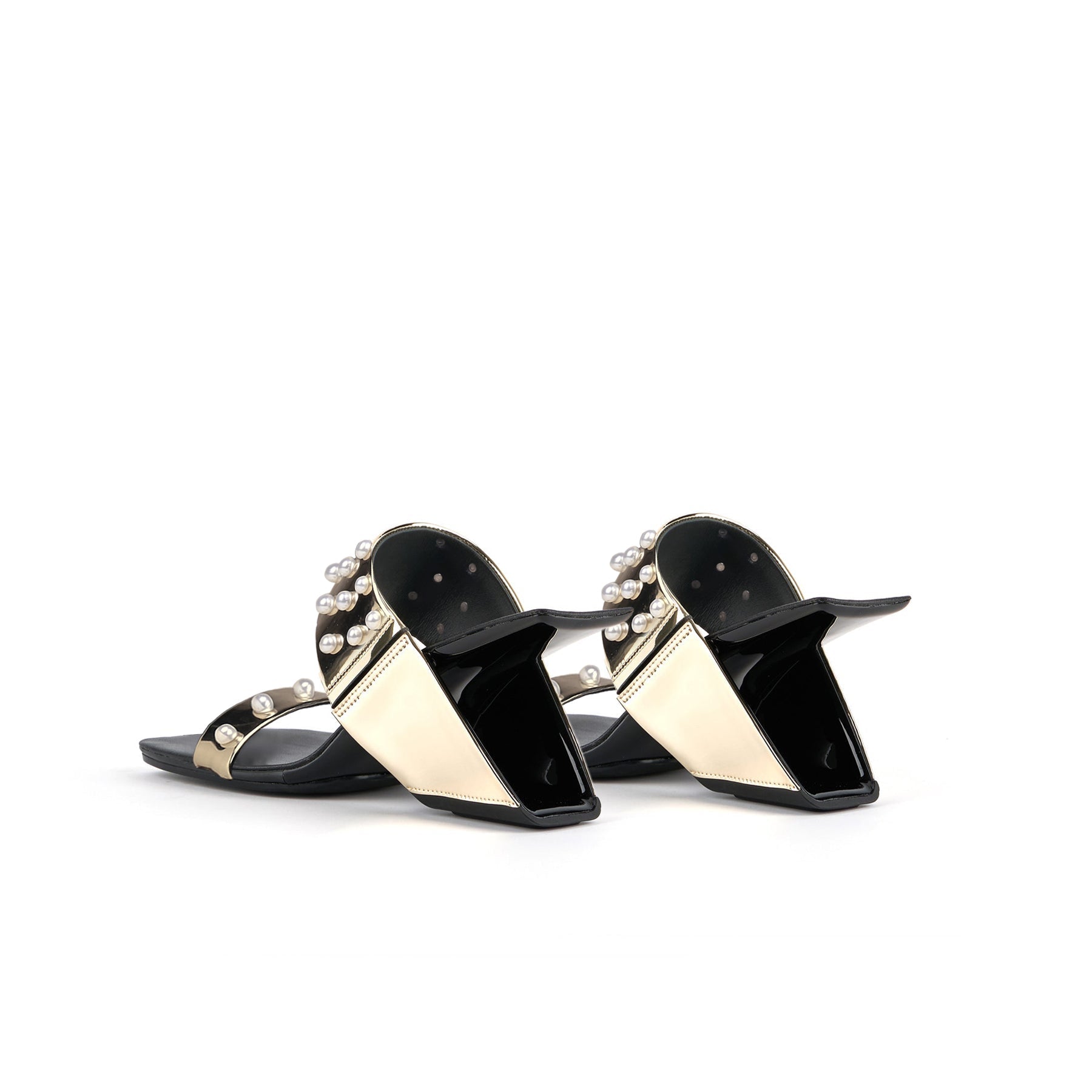 JADY ROSE | VIVIANE PEARL INLAY LEATHER HEELED SANDAL - GOLD