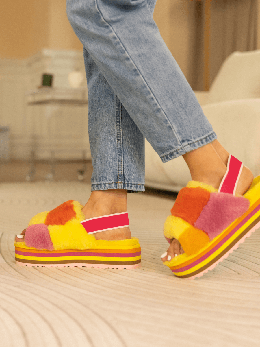 Smaibulun Ugg | Harmony Contrast Woolen Platform Slipper - Yellow