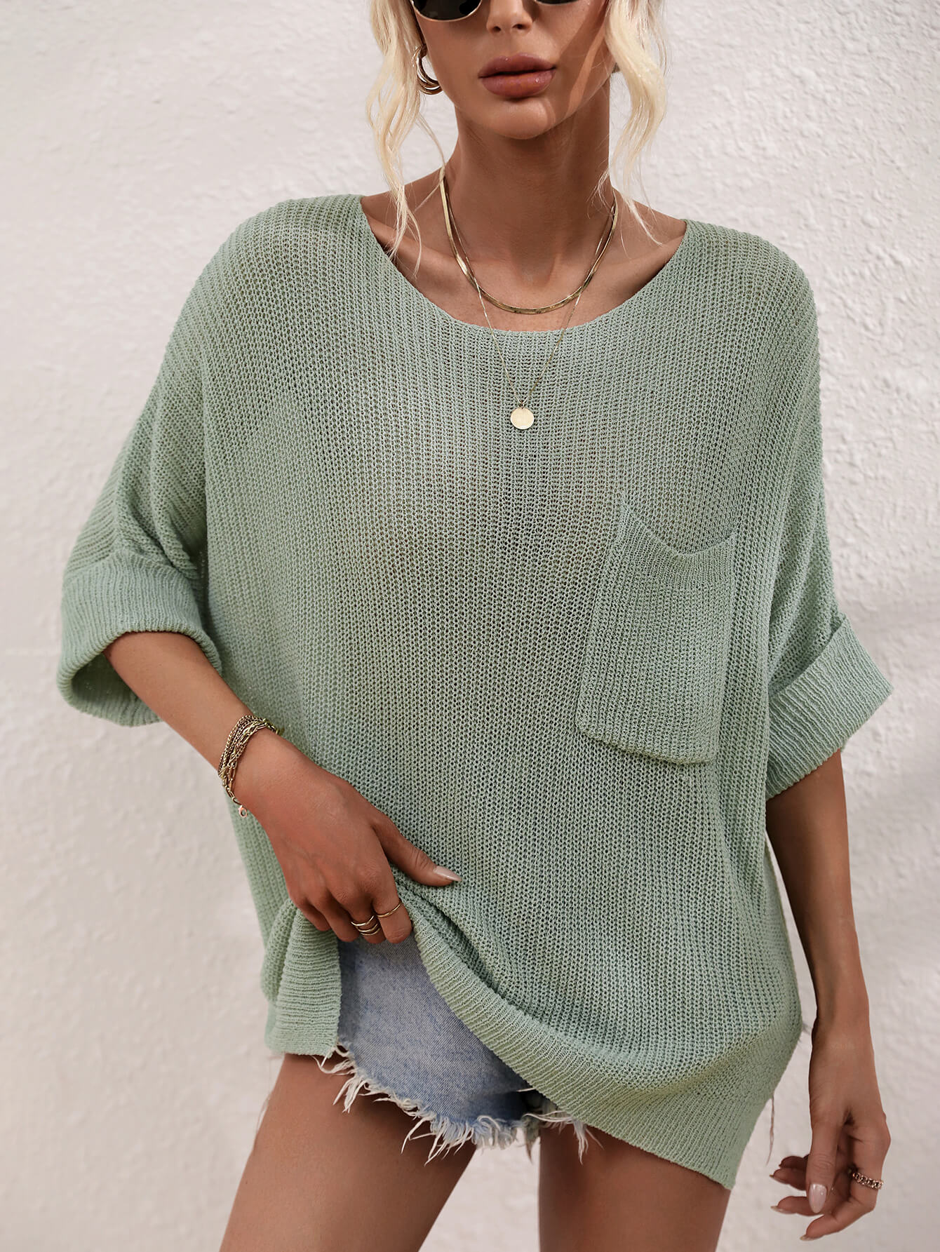 DEMETRA RIBBED KNIT SWEATER - SAGE