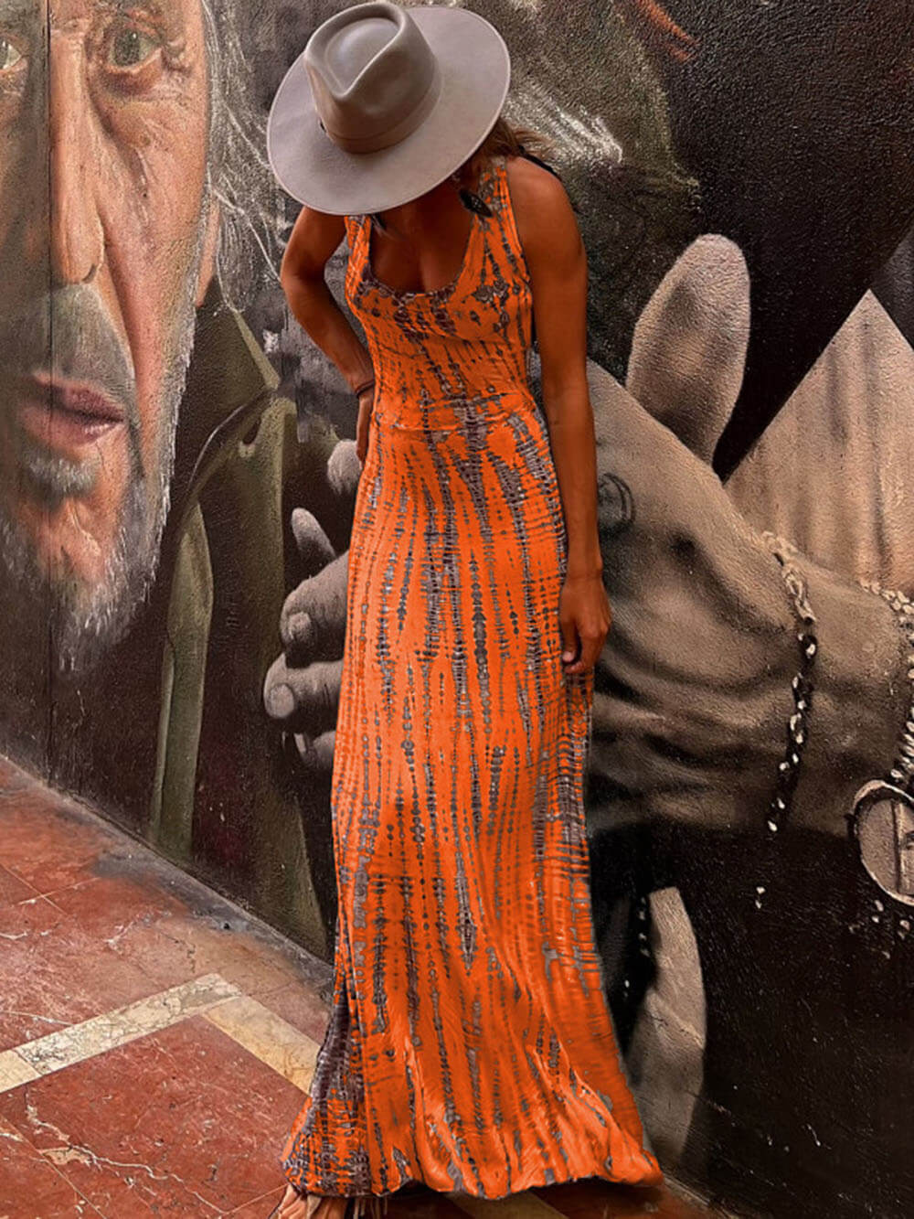 Sundown Serenity - Tie-Dye Lace-Up Maxi Dress