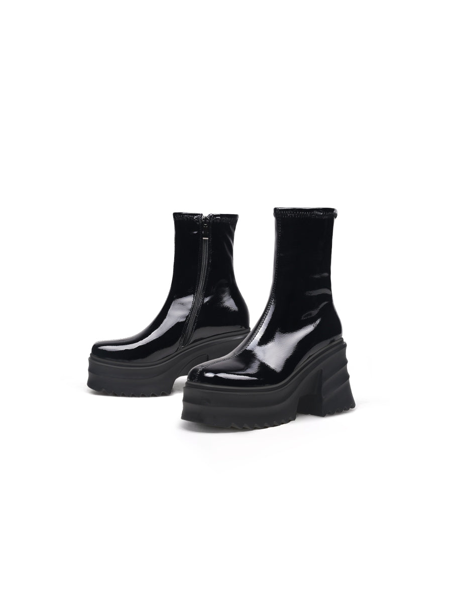 JadyRose | Chunky Heel Woolen Lined Black Genuine Leather Boots